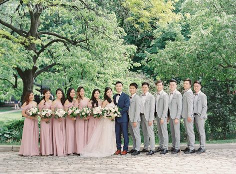 Blush And Grey Wedding, Pink Grey Wedding, Grey Wedding Theme, Light Pink Bridesmaids, Blush Wedding Theme, Groomsmen Grey, Pink Wedding Colors, Blush Pink Bridesmaids, Blush Pink Bridesmaid Dresses