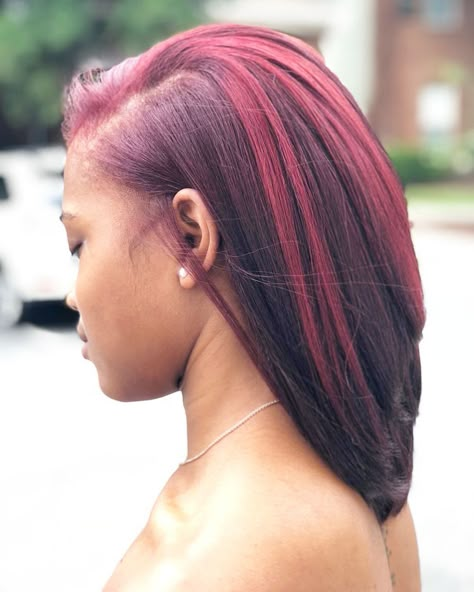 Burgundy Hair Transformation, Peanut Butter And Jelly Hair Color Black Women, Wine Red Hair Color For Black Women, Wine Hair Color Black Women, Dark Burgundy Hair Black Women, Burgundy Highlights On Black Hair, Dark Skin Red Hair, Curly Burgundy Hair, Burgundy Highlights On Dark Hair