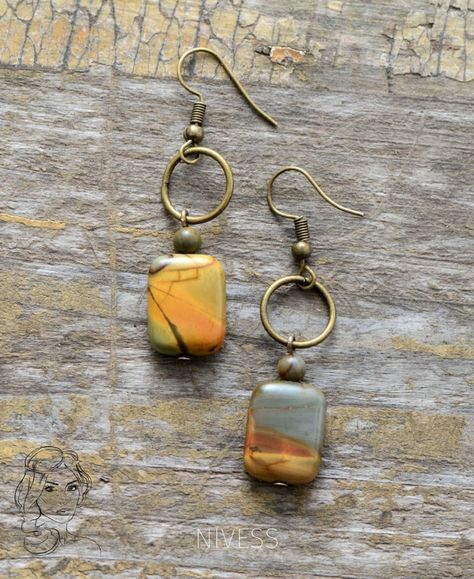 Jasper Domino's⠀⠀⠀⠀⠀⠀⠀⠀⠀ ⠀⠀⠀⠀⠀⠀⠀⠀⠀ #nivess #natural #jewelry ⠀⠀⠀⠀⠀⠀⠀⠀⠀ www.nivess.com Picasso Jasper, Jasper Earrings, Bohemian Earrings, Beaded Dangle Earrings, Geometric Earrings, Jewelry Diy, Diy Earrings, Stone Earrings, Vintage Earrings