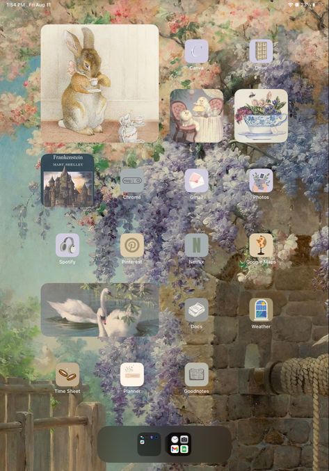 Fairy Aesthetic iPad | animals at a forest tea party | garden iPad theme | DM for help with your chosen theme Forest Tea Party Illustration, Tablet Theme Ideas, Ipad Themes Aesthetic, Ipad Theme Ideas Aesthetic, Ipad Theme Ideas, Aesthetic Ipad Homescreen, Ipad Setup Aesthetic, Aesthetic Ipad Layout, Aesthetic Ipad Setup