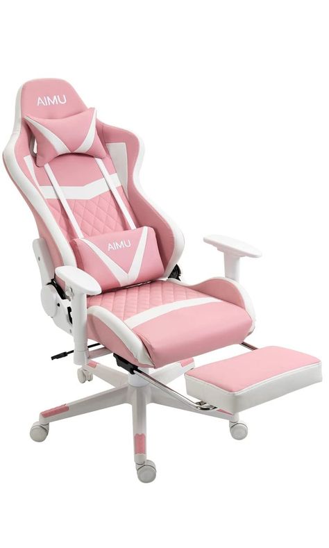 AIMU Gaming Chairs Ergonomic Office Chair Video Game Chairs with Footrest High Back Computer Chair Headrest and Lumbar Support Reclining Racing Chair Desk Chair for Men Women (Pink and White) Pink Gaming Chair Aesthetic, Pink Things For Room, Gaming Chair Aesthetic, Scorpion Chair, Pink Office Chair, Gamer Chair, Chaise Gaming, Racing Chair, Pink Desk