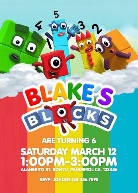 Numberblocks Invitation. Numberblocks Birthday Party | Etsy Portugal Number Blocks Invitation, Numberblocks Birthday Party, Numberblocks Birthday, Block Birthday Party, Number Blocks, 4th Birthday Cakes, World Party, 6th Birthday Parties, Block Party