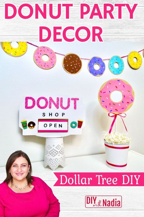 Donut Banner, Party Decor Diy, Doughnut Party, Diy Donut, Diy Donuts, Donut Decorations, Banner Garland, Diy Banner, Donut Party