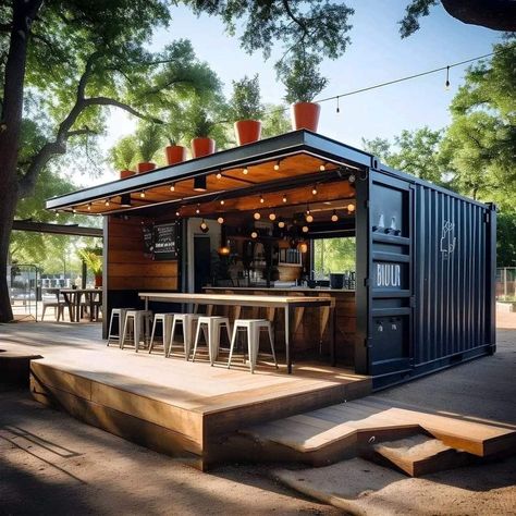 Container Coffee Shop, Small Apartment Building, Container Restaurant, Container Cafe, Outdoor Restaurant Design, Container Conversions, Container Bar, Desain Pantry, Bar Exterior