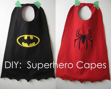 How to Make a Cape – 8 Easy DIY Superhero Capes Batman Cape Diy, Diy Superhero Cape, Cape Diy, Diy Superhero Costume, Diy Costumes Kids Boys, Diy Superhero, Diy Cape, Batman Cape, Superhero Costume