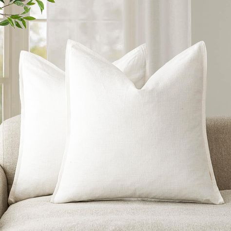 Amazon.com: Foindtower Pack of 2, Decorative Linen Soild Throw Pillow Covers Soft Accent Lumbar Cushion Case Boho Farmhouse Neutral Pillowcase for Couch Sofa Bed Living Room Home Decor 12 x 20 Inch Cream White : Home & Kitchen Cream Euro Pillows, White Euro Pillows, Decor Pillows On Bed, White Pillows Bedroom, Idyllic Aesthetic, Simplistic Aesthetic, Mountain Condo, Sofa Bed Living Room, Chair Couch