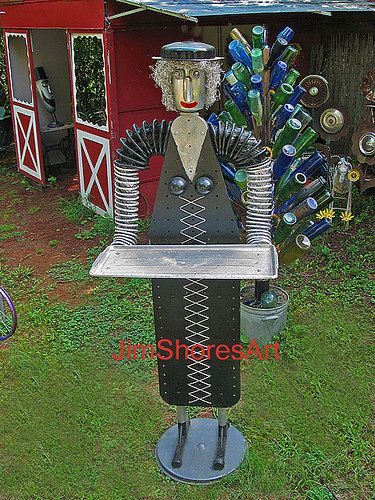 Ironing Board Lady (I.B. Bonnie) | No permission given to re… | Flickr Ironing Board People, Recycled Yard Art, Garden People, Scarecrows For Garden, Gardening Crafts, Board Crafts, Metal Ideas, Ironing Boards, Lawn Art