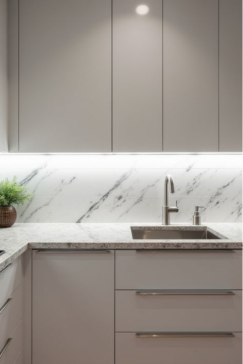 Modern white kitchen with subtle under-cabinet LED lighting Under The Cabinet Lighting, Kitchen Under Cabinet Lighting, Kitchen Led Lighting, Work Spaces, Pendant Fixture, Smart Home Technology, Stunning Kitchens, Under Cabinet Lighting, Home Technology