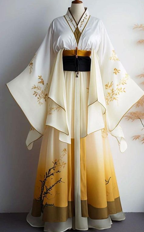 Slytherin Fashion, Yellow Kimono, Chinese Fancy Dress, Kimono Outfit, Chinese Clothing, Fantasy Dress, Asian Outfits, Japanese Outfits, Modest Fashion Outfits