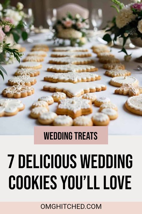 Planning your special day? Check out these 7 delicious wedding cookies that will add sweetness to any celebration! We have cookie favorites like sugar cookies, delicate buttercream delights, and fancy royal icing treats. Imagine each guest smiling as they taste these delicious and beautifully decorated cookies! From classic shapes to personalized treats, these cookies make every wedding even more memorable. Turn your sweet table into a visual treat with these cookie ideas that everyone will rave about! Wedding Cookie Recipes Easy, Cookies For Wedding Cookie Table, Wedding Royal Icing Cookies, Wedding Cookies Ideas, Cookie Favors Wedding, Decorated Wedding Cookies, Cookies For A Wedding, Cookie Table Wedding, Cookie Buffet