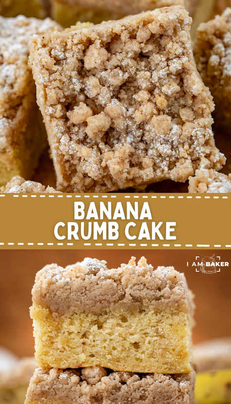 Banana Crumb Cake is a moist banana cake topped with an extra thick layer of streusel topping, almost as thick as the cake itself! Also known as Streuselkuchen, a crumb cake is a specific type of coffee cake, sometimes used interchangeably. But, the focus is on the delicious buttery, crumb topping, which I will not complain about! Banana Cake With Streusel Topping, Banana Streusel Coffee Cake, Banana Bread Crumb Cake, Coffee Cake Crumble Topping, Cake From Scratch Easy, Banana Crumb Coffee Cake, Banana Oatmeal Cake, Coffee Cake Banana Bread, Banana Coffee Cake