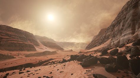 Martian canyon by Jakub Cieślik Martian Landscape, Mars Project, Virtual Production, Mars Surface, Environmental Artist, Mars Exploration, Sci Fi Landscape, Space Cowboys, Planets Art