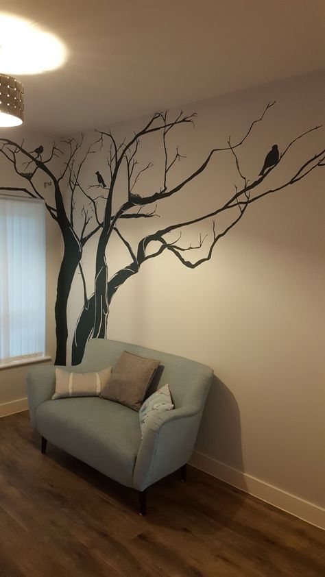 Trees Painted On Walls, Tree Painting On The Wall, Wall Mural Ideas, Tree Wall Painting, Simple Wall Paintings, Abstract Wall Mural, Ideas For Bedrooms, Abstract Mural, Bedroom Contemporary