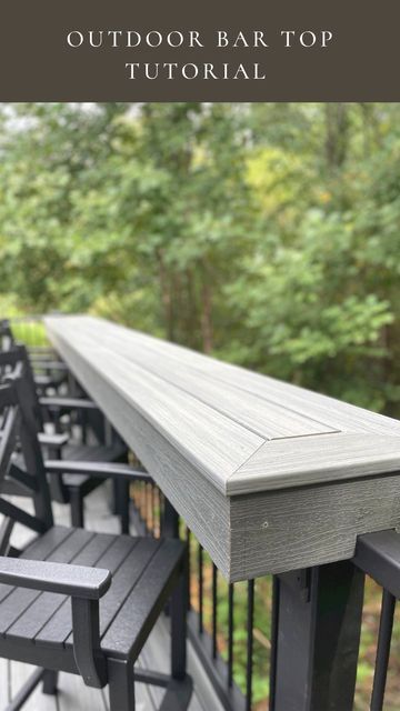 Trex Deck Railing Bar Top, Diy Over The Rail Bar Table, Deck With Built In Bar Counter, Patio Bar Railing Ideas, Railing Bar On Deck, Bar Top On Deck Railing, Trex Deck Bar Top, Deck Bar Seating, Patio Railing Bar Top