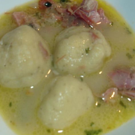 This was a favorite of my dad.  I have tried to remember how my mother made them, but my cornmeal dumplings are not as tender as hers.  Sure wish I had spent more time in the kitchen with her when I had a chance.  It is a great way for using up leftover ham. Appalachian Recipes, Cornmeal Recipes, Bread Dumplings, Cornmeal Dumplings, Ham Bone, Ham Soup, Dumplings For Soup, Dumplings Recipe, Just A Pinch Recipes