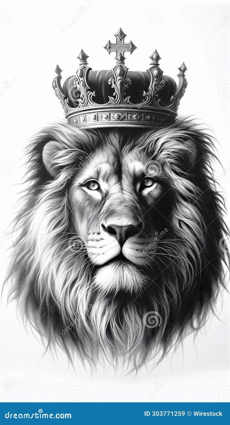 AI Illustration of a Black and White Illustration of a Majestic Lion Wearing a Regal Crown. Stock Image - Image of royal, digital: 303771259 Crown Picture, Lion With Crown, Crown Pictures, Majestic Lion, Mosaic Inlay, Art Deco Wallpaper, Black And White Marble, White Illustration, Arabic Calligraphy Art