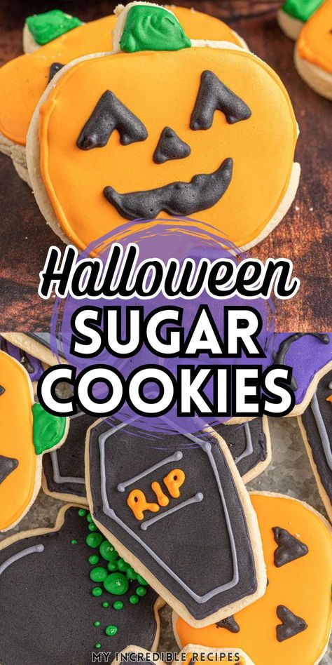 Celebrate the fall season and Halloween with these delightful homemade sugar cookies that make for the perfect sweet treat or dessert. Baking these easy and quick Halloween-themed cookies is a fun activity for the whole family, and their simple preparation ensures that even kids can participate and enjoy the process. With their spooky shapes and delightful taste, these cookies are sure to be a hit with both young and old alike. Try these now. Vegan Halloween Cookies, Vegan Halloween Treats, Easy Halloween Cookies Recipes, Vegan Halloween Treat, Easy Halloween Cookies, Halloween Cookie Recipes, Homemade Sugar Cookies, Dairy Free Treats, Vegan Halloween