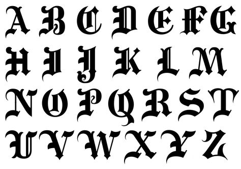 Alphabet Design Fonts, Calligraphy Gothic, Font Styles Alphabet, Font Gothic, Letters Drawing, Font Graffiti, Font Tato, Old English Alphabet, Alphabet Calligraphy