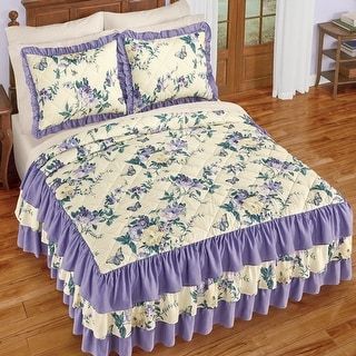 Scallop Edge Quilt, Ruffle Bedspread, Flowers With Butterflies, Ruffle Quilt, Ruffle Pillow, Top Of Bed, Lush Decor, Coordinating Patterns, Ivory Background