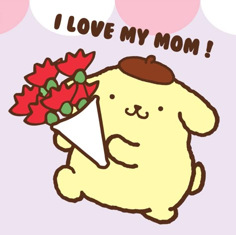 Mothers Day Drawings, Pompom Purin, Sanrio Aesthetic, I Love My Mom, Love My Mom, Pom Pom Purin, Kitty Drawing, Hello Kitty Drawing, Sanrio Wallpaper