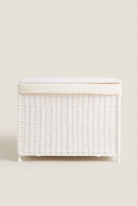 RECTANGULAR CHEST WITH FABRIC LINING - White | ZARA United States Living Room Baskets, Bathroom Baskets, Square Baskets, Metal Structure, Laundry Hamper, Bathroom Cleaning, A Metal, Clean Laundry, Zara Home