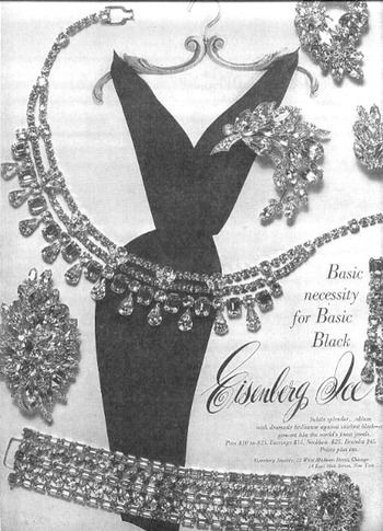 Eisenberg Costume Jewelry - Basic Black, 1960 Jewellery Advertising, Jewelry Ad, Vintage Rhinestone Jewelry, Jewelry Ads, Soft Water, Emerald City, Vintage Advertising, Old Jewelry, Vintage Jewels