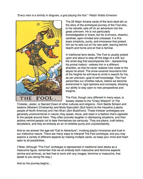 Hero’s Journey Session 1: “The Fool” Archetype The Fools Journey Tarot, The Fool Archetype, Fools Journey, The Fools Journey, The Fool Tarot Meaning, Rider Waite Tarot Cards, Tarot Guidebook, Tarot Significado, Tarot Interpretation