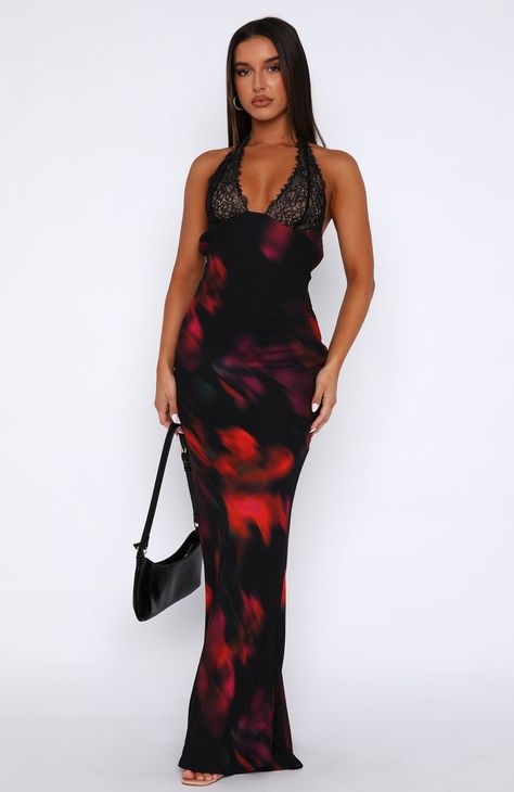 Beyond The Stars Maxi Dress Sangria Floral -  #Dress #Floral #maxi #Sangria #Stars Tarsha Whitmore, Red Carpet Ready, Pink Leopard Print, Halter Maxi, Plunge Neckline, Halter Maxi Dresses, Sangria, Hip Length, Lace Fabric