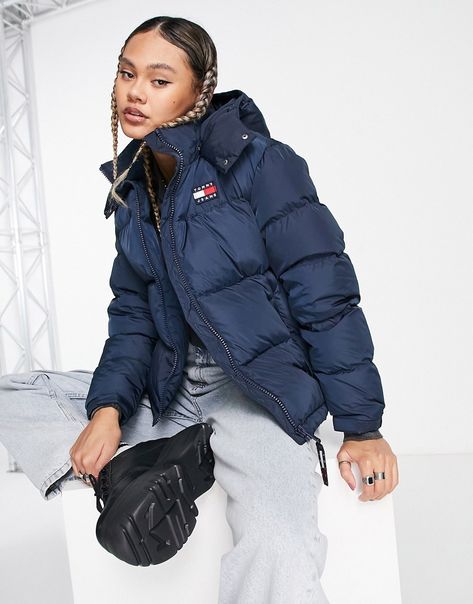 Coats & Jackets by Tommy Jeans Throw on, go out Toggle hood Zip fastening Regular fit Tommy Hilfiger Jacket Outfits, Navy Puffer Jacket Outfit, Tommy Hilfiger Jacket Women, Navy Jacket Women, Puffer Jacket Outfit, Winter Puffer Jackets, Navy Blue Jacket, Tommy Hilfiger Jackets, Puffer Jacket Women