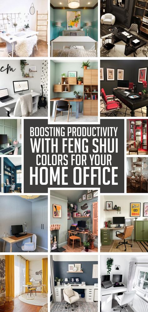 Boosting Productivity with Feng Shui Colors for Your Home Office - gramydeco Small Office Feng Shui, Colors That Help You Focus, Feng Shui Office Layout With Window, Small Home Office Paint Ideas, Feng Shui Office Colors, Small Home Office Paint Colors, Small Office Color Ideas Paint, Home Office Colour Scheme, Home Office Color Scheme