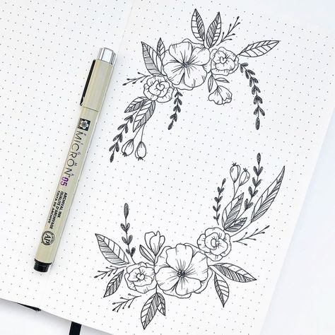 More flower practice, this time an open floral frame 🌸 .  #flowers #botanicalillustration #botanicallinedrawing #flowerart #sketchbook… Botanical Pen Art, Drawing Floral Designs, Bujo Flower Theme, Sketches Geometric, Red Rose Tattoo Design, Sketches Line Art, Minimalist Flower Drawing, 2023 Doodle, Realistic Rose Drawing