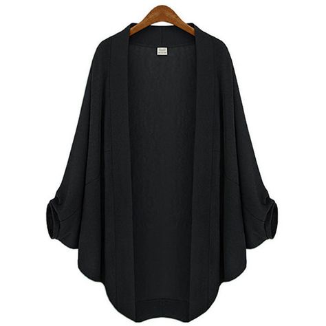 Drape Light Jacket (39 BAM) ❤ liked on Polyvore featuring outerwear, jackets, white jacket, drape jacket, cotton jacket, drapey jacket and white cotton jacket Batwing Cardigan, Batwing Sleeve Top, Plus Size Kimono, Fall Cardigan, Batwing Top, Clothes Korean Style, Trendy Fashion Tops, Plus Size Cardigans, Bat Sleeve