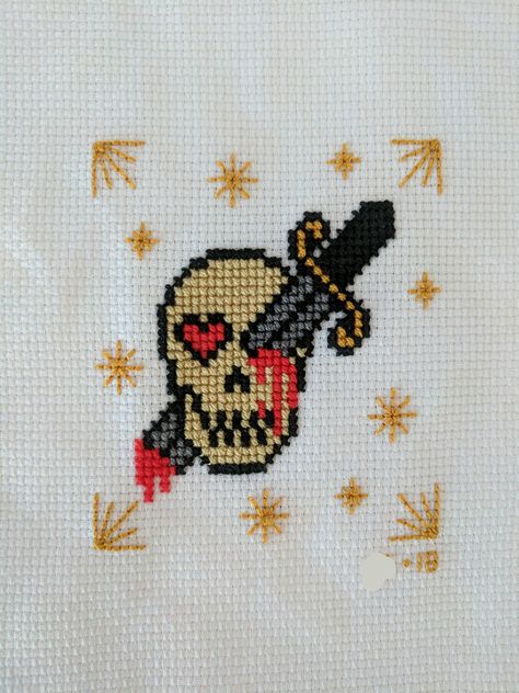 Emo Cross Stitch, Cross Stitch Skull Pattern, Small Skull Cross Stitch Pattern, Cross Stitch Skeleton Pattern, Free Skull Cross Stitch Pattern, Ouija Cross Stitch, Goth Cross, Stitch Stuff, Random Crafts