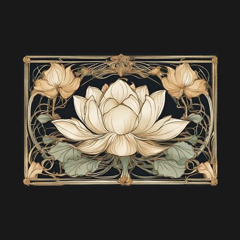 Check out this awesome 'Art+nouveau+style+lotus' design on @TeePublic! Art Nouveau Computer Wallpaper, Mucha Art Nouveau Illustrations, Neuvou Art, Vintage Art Nouveau Illustration, Art Nouveau Interior Living Room, Art Nouveau Line Art, Rose Art Nouveau, Art Nouveau Elements, Art Nouveau Mural