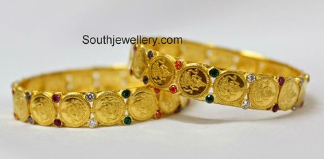 Lakshmi Kasu Bangles Kasu Bangles Gold, Kasu Bangles, Antique Gold Bangles, Latest Jewellery Designs, Gold Bangles Indian, Gold Bangles For Women, Gold Bangle Set, Bangles Gold, Diamond Wedding Jewelry