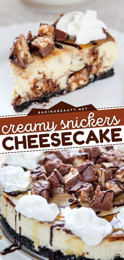 Snickers Cheesecake, best dessert ideas, sweet treats Snickers Dessert, Snickers Cheesecake, Yummy Cheesecake, The Best Dessert, Homemade Cheesecake, Easy Cheesecake Recipes, Caramel Chocolate, Cheesecake Desserts, Best Dessert