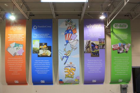 Floor-to-ceiling banners honoring some of our customers. Floor Signage, Banner Design Ideas, Corporate Banner, Business Office Decor, Office Ceiling, Business Signage, Wall Banner, Event Hosting, Hanging Banner