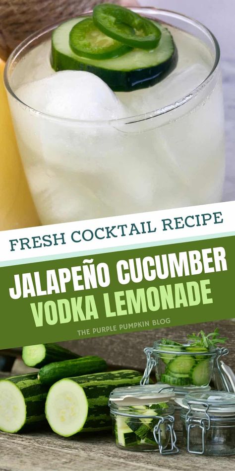 For a spicy, yet refreshing drink this summer, you have to try this Jalapeño Cucumber Vodka Lemonade! Using fresh lemons, honey, cucumber, and jalapeños to make lemonade, it is simply used as a mixer with vodka to make this cocktail. For Cinco de Mayo you could add tequila instead! Spicy Garden Vodka, Vodka Jalapeno Cocktail, Cucumber Jalapeno Cocktail, Jalepeno Vodka Recipes, Jalapeño Cucumber Tequila Drinks, Cucumber Jalapeno Tequila Cocktail, Cucumber Vodka Drinks Cocktail Recipes, Jalapeño Vodka, Cucumber Vodka Drinks