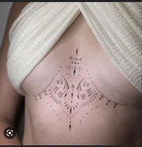 Ornamental Sternum Tattoo, Sternum Tattoos, Tattoos For Females, Paris Tattoo, Single Needle Tattoo, Handpoke Tattoo, Geometry Tattoo, Ornamental Tattoo, Chest Tattoos For Women