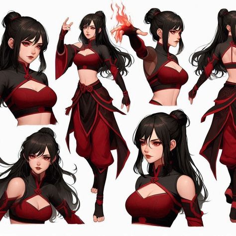 Element Bending Poses, Female Firebender, Female Earthbender, Avatar The Last Airbender Character Art, Avatar Original Character, Kitara Avatar, Atla Firebender Oc, Fire Hero Costume Design, Avatar The Last Airbender Oc Outfits