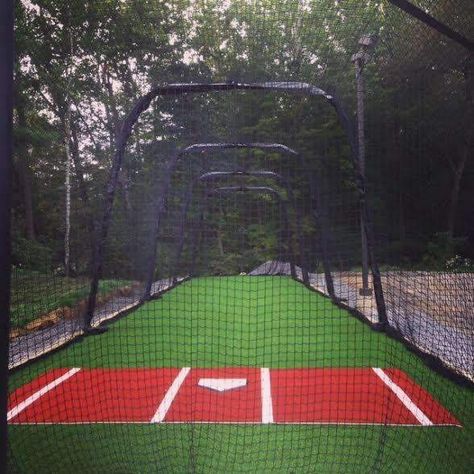 BATCO 72' Portable Batting Cage for Baseball. This revolutionary product comes with both indoor and outdoor feet. The ability to have a portable 72 foot cage is something that was only dreamed of not long ago. This is the perfect batting cage to take up and down in places putting up a permanent cage isn't an option. Amazingly it will fold up in less than two minutes! Folds like an accordion for quick storage folding to less than 2 feet in less than 2 minutes! 50% wider and 20% higher than standa Batting Cage Backyard, Tennis Ball Machines, Backyard Goals, Backyard Sports, Batting Cage, Backyard Baseball, Number 42, Pitching Machine, Batting Cages