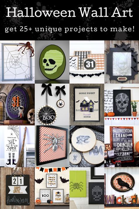 This Halloween wall art is going to make your holiday! Get over 25 craft ideas for a variety of Halloween styles and decor. Halloween Diy Wall Decor, Diy Halloween Wall Decorations, Halloween Wall Art Diy, Diy Halloween Wall Art, Diy Halloween Wall Decor, Halloween Frames Diy, Halloween Plaques, Diy Halloween Pictures, Halloween Subway Art