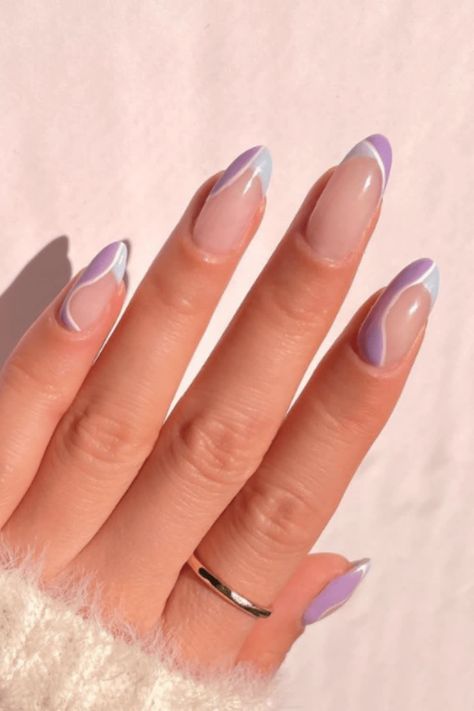 purple nails. blue nails. french tip nails. aesthetic nails. nails aesthetic. aesthetic nail ideas. aesthetic nail designs. cute aesthetic nails. aesthetic nail art. nail art aesthetic Blue And Purple French Tip Nails, French Tip Nails Aesthetic, Blue Nails French Tip, Aesthetic Nail Art Designs, Wave Nail Design, Aesthetic Nail Art, Blue Prom Nails, Ombre Gel Nails, Swirl Nail Art