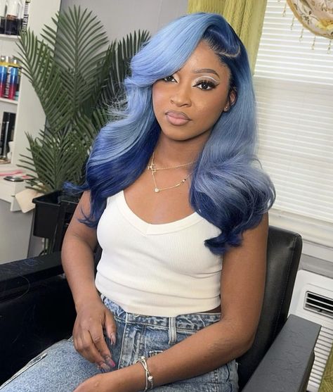 Ash Blue Hair, Blue Lace Front Wig, Pastel Blue Hair, Half And Half Hair, Dyed Hair Blue, Light Blue Hair, Dark Blue Hair, Hair For Women, Blue Highlights