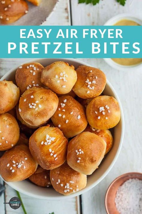 These Air Fryer Pretzel Bites are so easy to make and taste amazing! Chewy, soft, and perfectly salty, you'll love this pretzel bites recipe for an afterschool snack, game day treat, or anytime you need the perfect party appetizer. #airfryerpretzels #airfryerappetizers #airfryergameday #gamedaysnacks Air Fryer Pretzel Bites, Air Fryer Pretzel, Pretzel Bites Recipe, Air Fryer Recipes Healthy Low Carb, Pretzel Bites Recipes, Air Fried Food, Air Fryer Oven Recipes, Air Fry Recipes, Best Air Fryers