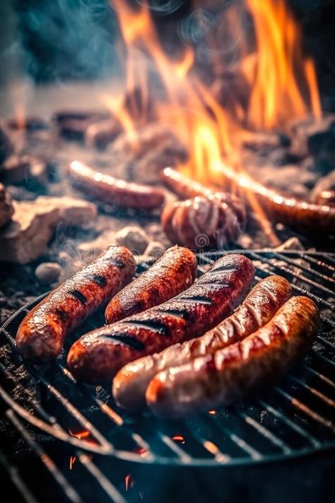 Appetitive grilled sausage on the flaming grill. Delicious crisp sausages. Space for text. Generative AI stock photos Gourmet Sausage, Homemade Sausage Recipes, Grilled Sausage, Beef Sausage, Food Png, Homemade Sausage, Food Photography Inspiration, Smoked Sausage, Logo Food