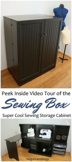 So cool everything you need to sew closed up in a cabinet. Awesome organization for DIY crafty people with small spaces. Sewing Studio Organization, Diy Sewing Table, Sewing Machine Cabinet, Sewing Cabinet, Desks For Small Spaces, Sewing Storage, Sewing Room Organization, Small Space Organization, Ideas Craft