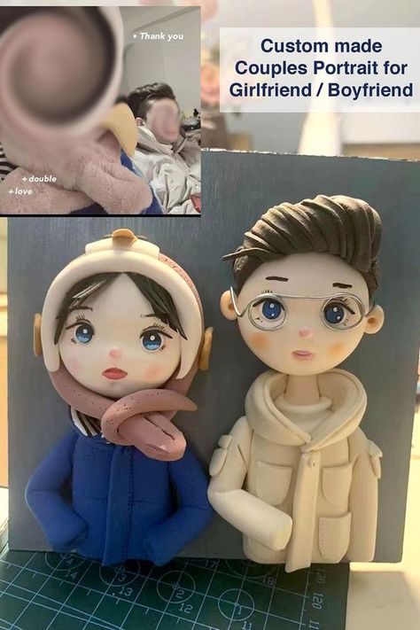 Clay Portrait, Polymer Clay Disney, 3d Portrait, Hanger Crafts, Groom Gifts, Couples Portrait, Polymer Clay Sculptures, Crafts For Seniors, Polymer Clay Diy