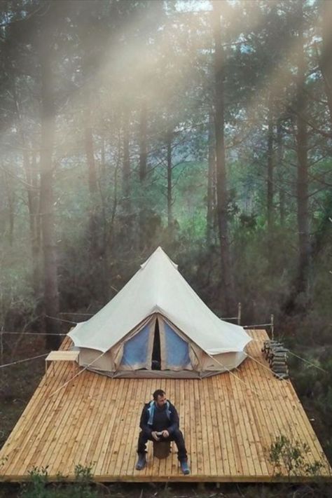 Home is where you find peace, feel good and sleep well. From some, all it takes is a quiet moment in nature.​​​​​​​​ Tree Tent Camping, Homes Design Ideas, Tents Camping Glamping, Bell Tent Camping, Tent Platform, Yurt Tent, Tenda Camping, Tree Tent, Tent Living