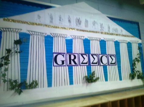 Ancient Greece Display, Greece Party, Ancient Greece Art, Greek Plays, Homecoming Themes, Greek Decor, Library Themes, Prom Themes, Dance Themes